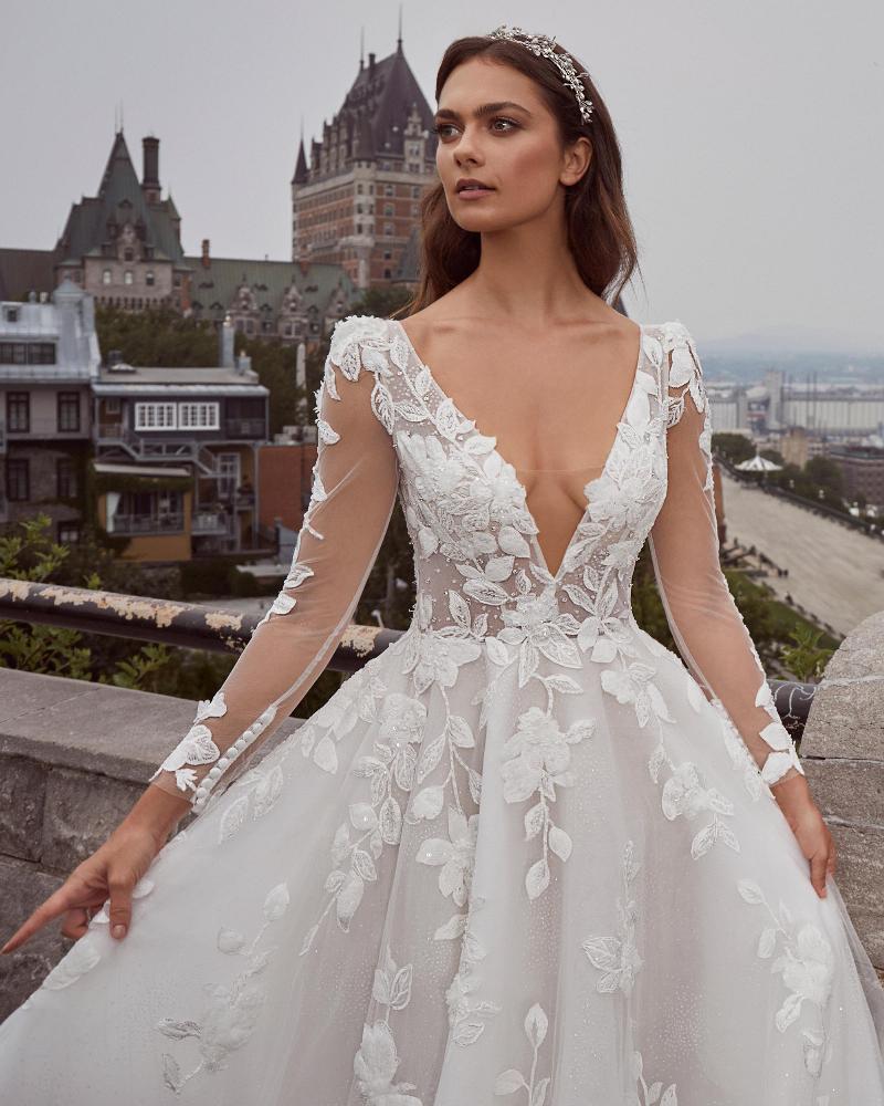 124107 long sleeve lace wedding dress with pockets and a line silhouette3